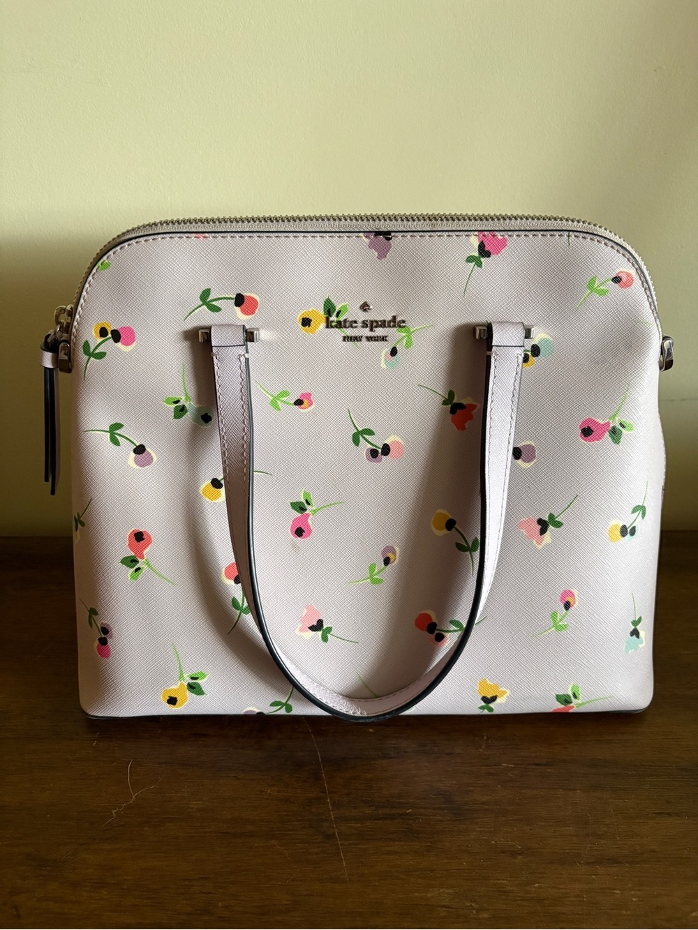 kate spade floral dome satchel in light pink with multicolor blooms
